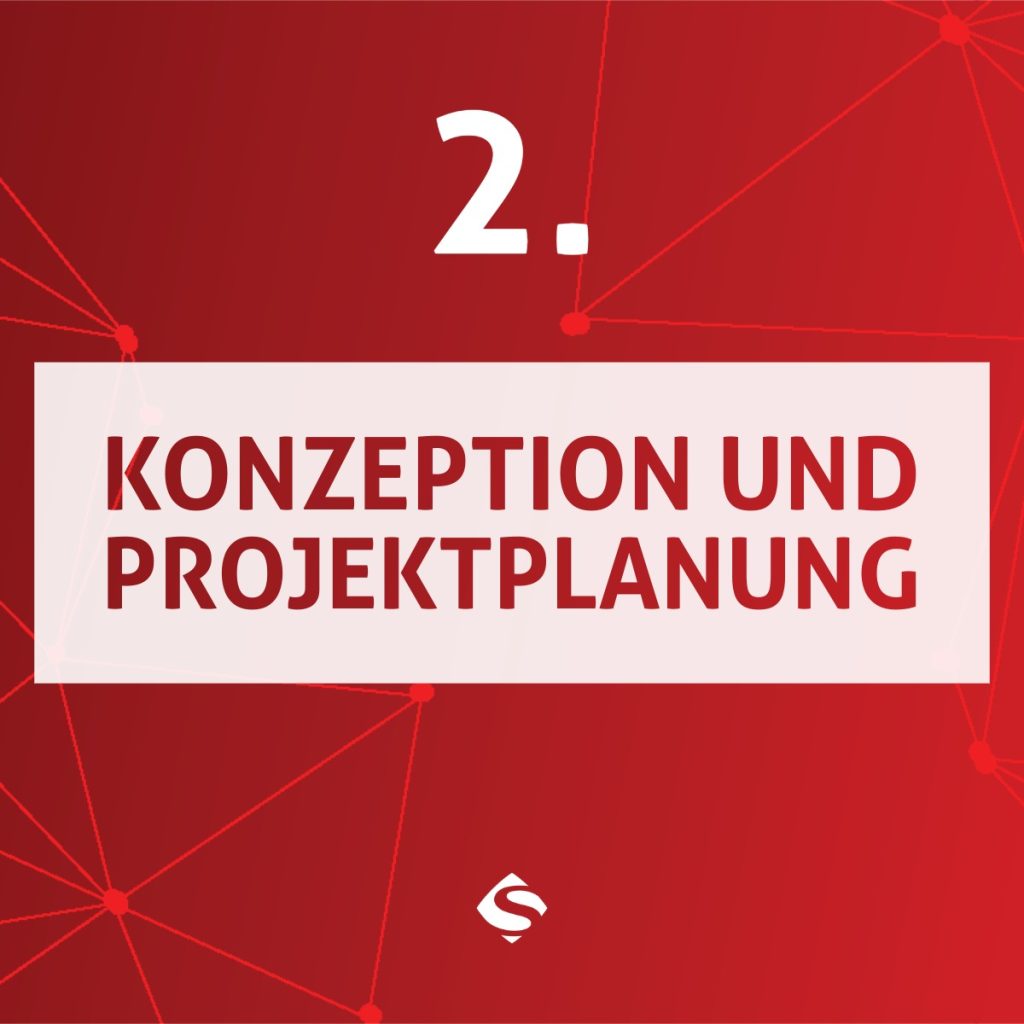 SelectLine ERP Einführung Grafik sieben Phasen 2. Phase Konzeption und Projektplanung auf rotem Hintergrund