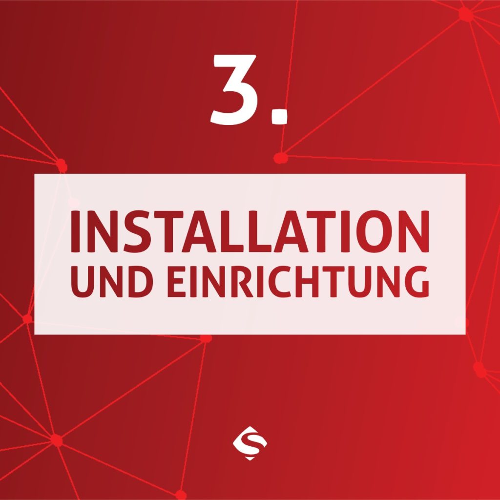 SelectLine ERP Einführung Grafik sieben Phasen 3. Phase Installation und Einrichtung auf rotem Hintergrund