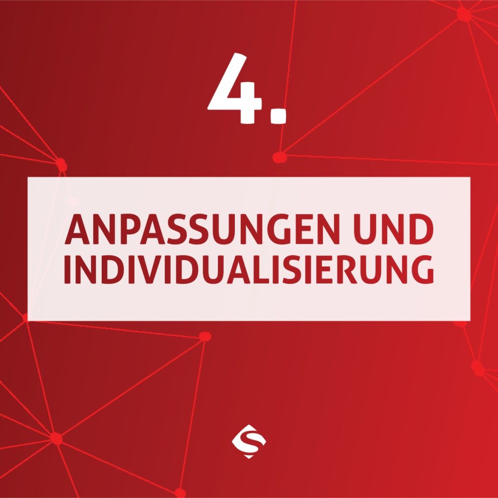 SelectLine ERP Einführung Grafik sieben Phasen 4. Phase Anpassung und Individualisierung auf rotem Hintergrund
