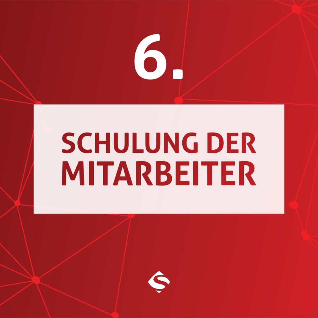 SelectLine ERP Einführung Grafik sieben Phasen 6.  Phase Schulung der Mitarbeiter auf rotem Hintergrund