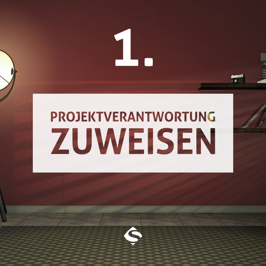 Bild mit Grafik zur Schritt-für-Schritt-Anleitung zur effizienten Umsetzung einer Verfahrensdokumentation von Sartissohn Software. Schritt 1: Projektverantwortung zuweisen.