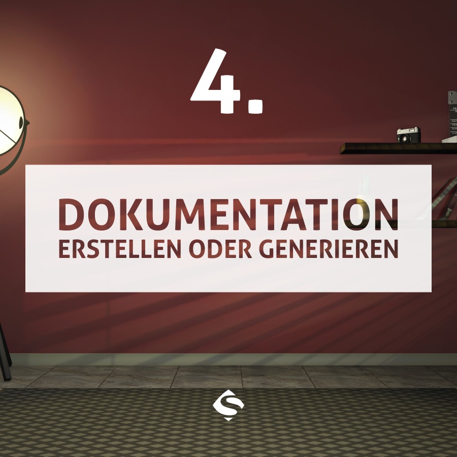Bild mit Grafik zur Schritt-für-Schritt-Anleitung zur effizienten Umsetzung einer Verfahrensdokumentation von Sartissohn Software. Schritt 4: Dokumentation erstellen oder generieren lassen.