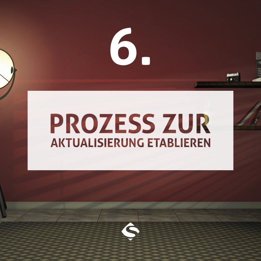 Bild mit Grafik zur Schritt-für-Schritt-Anleitung zur effizienten Umsetzung einer Verfahrensdokumentation von Sartissohn Software. Schritt 6: Prozess zur Aktualisierung etablieren.