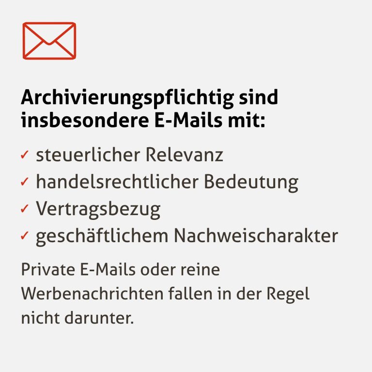 Übersicht archivierungspflichtiger geschäftlicher E-Mails für Unternehmen
